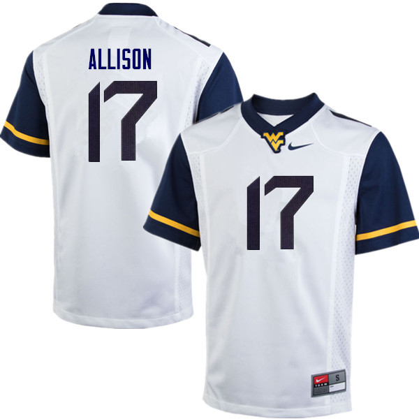 Men #17 Jack Allison West Virginia Mountaineers College Football Jerseys Sale-White - Click Image to Close